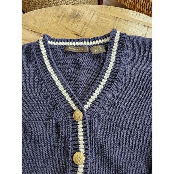 Vintage Eagle's Eye Varsity Cardigan Sweater Women's Size L Nautical Preppy - Picture 6 of 9